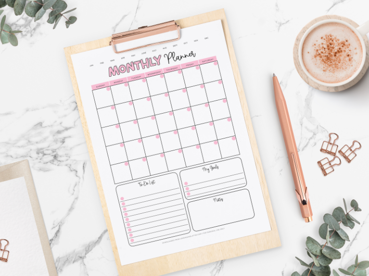 pink monthly planner