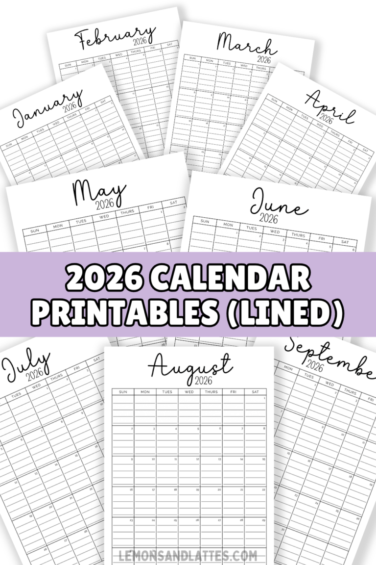 Free Printable 2026 Minimalist Calendars with Lines