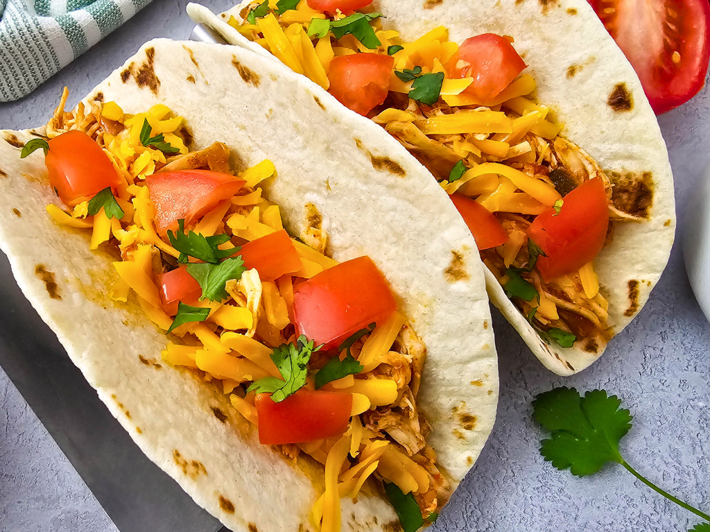 Easy Crockpot Salsa Chicken Tacos (3 Ingredients!)
